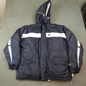 Starter Jacket Mens Large Navy Blue Hooded Down Puffer Full Zip Ski STW03SM